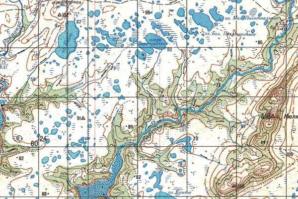 Уменьшенный фрагмент представленной топографической карты P-57-21_22 - Trasa.ru