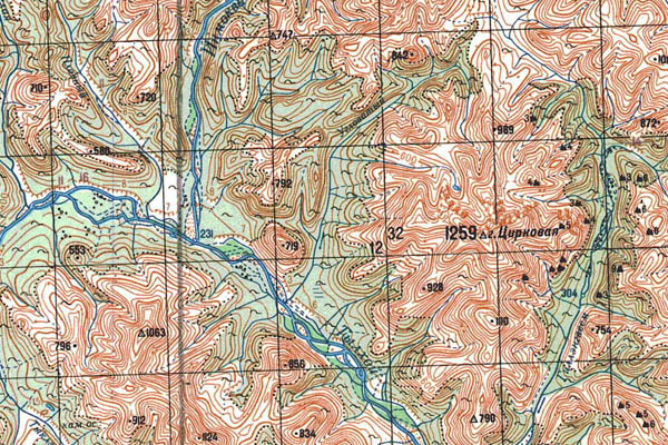 Уменьшенный фрагмент представленной топографической карты P-58-07_08 - Trasa.ru
