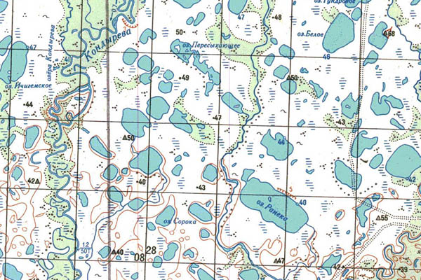 Уменьшенный фрагмент представленной топографической карты P-58-11_12 - Trasa.ru