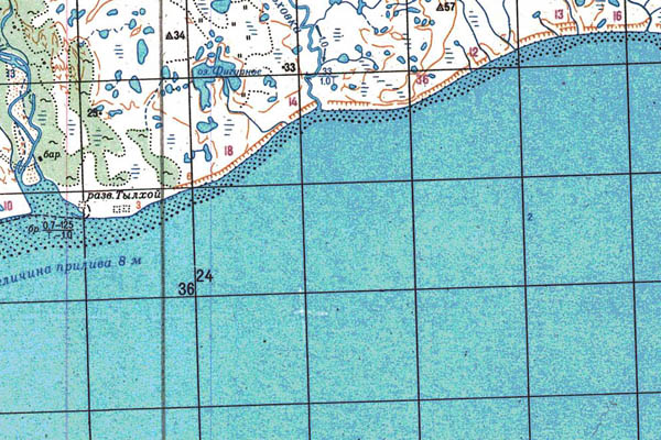 Уменьшенный фрагмент представленной топографической карты P-58-13_14 - Trasa.ru