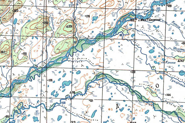 Уменьшенный фрагмент представленной топографической карты P-58-17_18 - Trasa.ru