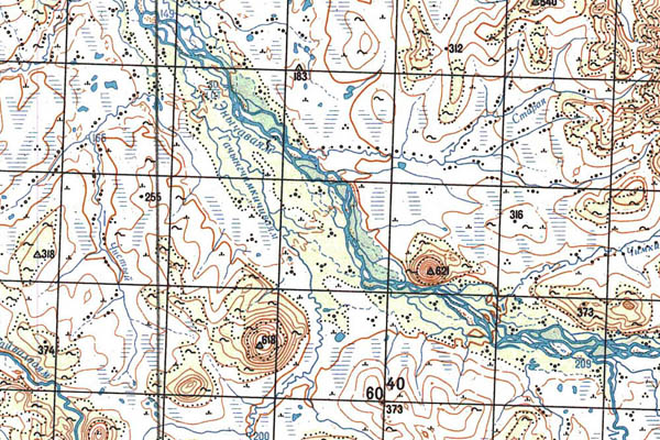 Уменьшенный фрагмент представленной топографической карты P-58-23_24 - Trasa.ru