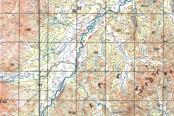 Уменьшенный фрагмент представленной топографической карты P-58-27_28 - Trasa.ru