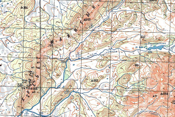 Уменьшенный фрагмент представленной топографической карты P-58-29_30 - Trasa.ru