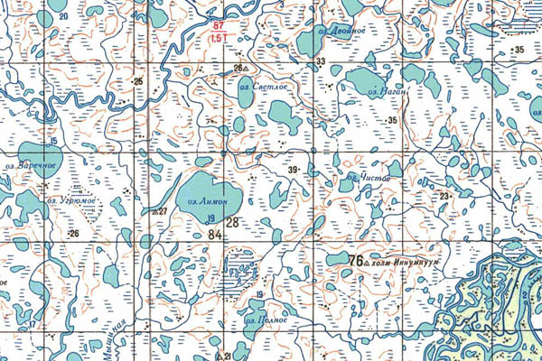 Уменьшенный фрагмент представленной топографической карты P-60-03_04 - Trasa.ru