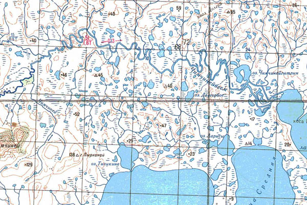 Уменьшенный фрагмент представленной топографической карты P-60-05_06 - Trasa.ru