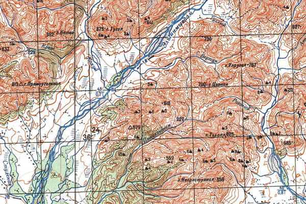 Уменьшенный фрагмент представленной топографической карты P-60-13_14 - Trasa.ru