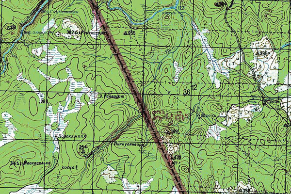 Уменьшенный фрагмент представленной топографической карты Q-35-05_06 - Trasa.ru