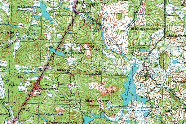 Уменьшенный фрагмент представленной топографической карты Q-35-11_12 - Trasa.ru