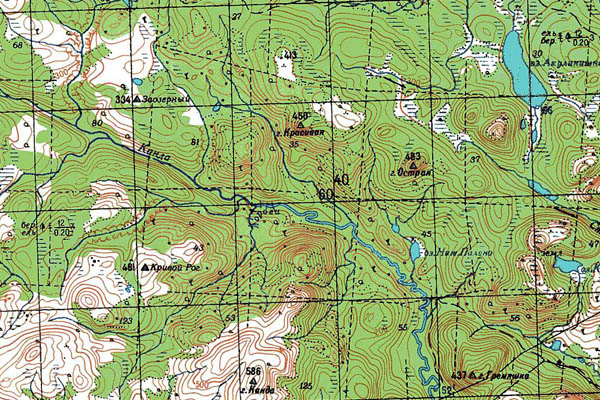 Уменьшенный фрагмент представленной топографической карты Q-36-07_08 - Trasa.ru