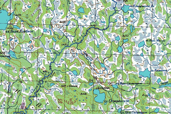 Уменьшенный фрагмент представленной топографической карты Q-36-17_18 - Trasa.ru