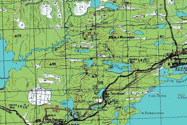 Уменьшенный фрагмент представленной топографической карты Q-36-19_20 - Trasa.ru