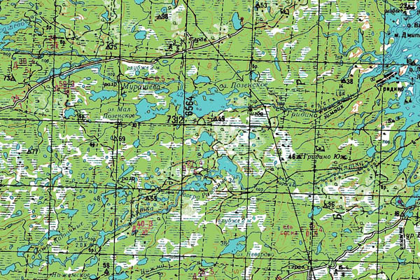 Уменьшенный фрагмент представленной топографической карты Q-36-23_24 - Trasa.ru