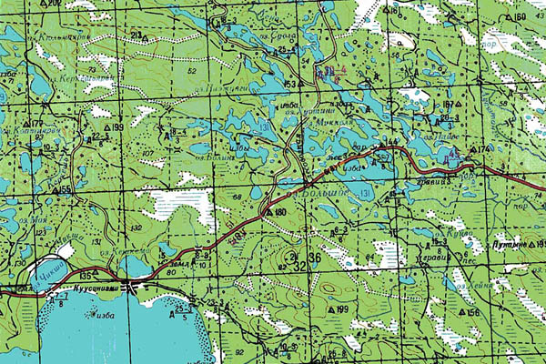 Уменьшенный фрагмент представленной топографической карты Q-36-25_26 - Trasa.ru