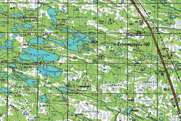 Уменьшенный фрагмент представленной топографической карты Q-36-27_28 - Trasa.ru