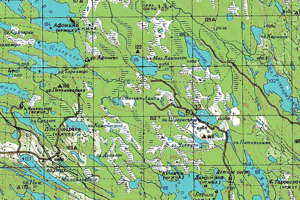 Уменьшенный фрагмент представленной топографической карты Q-36-33_34 - Trasa.ru