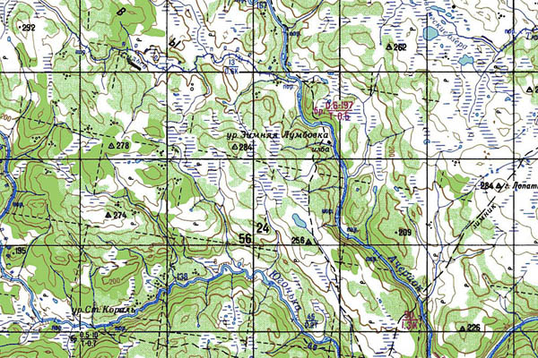 Уменьшенный фрагмент представленной топографической карты Q-37-09_10 - Trasa.ru