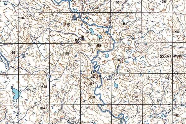 Уменьшенный фрагмент представленной топографической карты S-44-33_34 - Trasa.ru