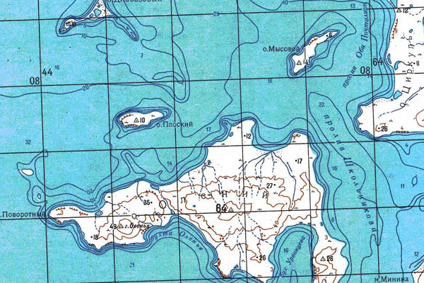Уменьшенный фрагмент представленной топографической карты S-45-07_08 - Trasa.ru