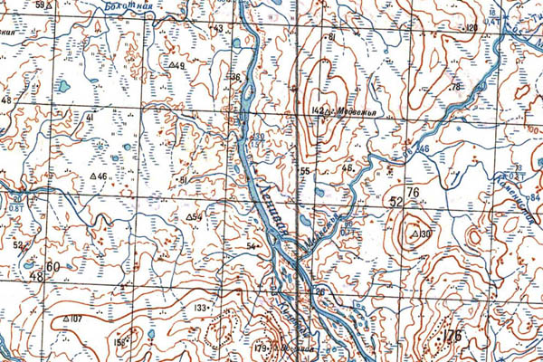 Уменьшенный фрагмент представленной топографической карты S-45-11_12 - Trasa.ru