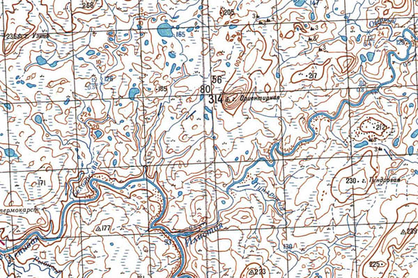 Уменьшенный фрагмент представленной топографической карты S-46-13_14 - Trasa.ru