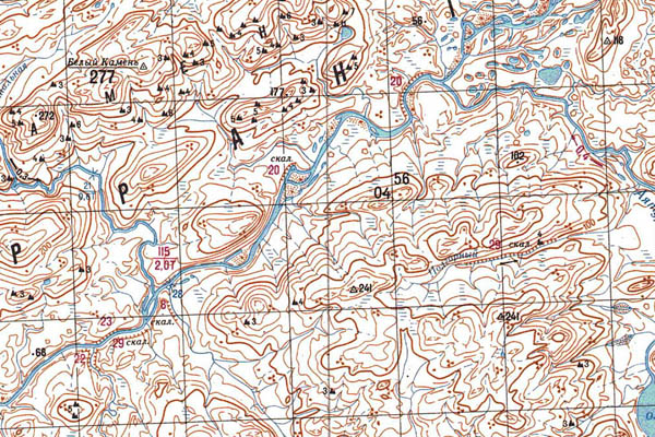 Уменьшенный фрагмент представленной топографической карты S-46-19_20 - Trasa.ru