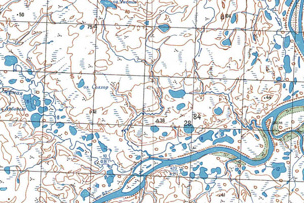 Уменьшенный фрагмент представленной топографической карты S-46-29_30 - Trasa.ru