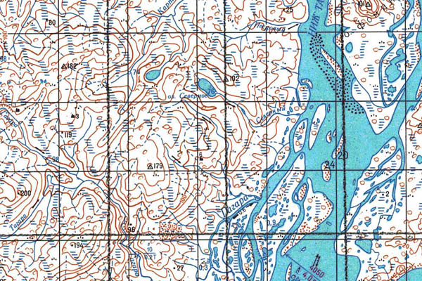 Уменьшенный фрагмент представленной топографической карты S-47-03_04 - Trasa.ru