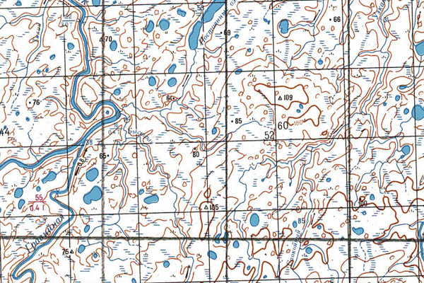Уменьшенный фрагмент представленной топографической карты S-47-07_08 - Trasa.ru