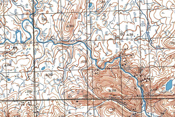 Уменьшенный фрагмент представленной топографической карты S-47-13_14 - Trasa.ru