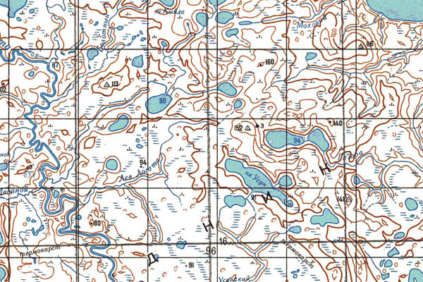 Уменьшенный фрагмент представленной топографической карты S-47-21_22 - Trasa.ru