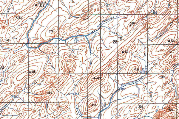 Уменьшенный фрагмент представленной топографической карты S-48-03_04 - Trasa.ru