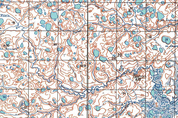 Уменьшенный фрагмент представленной топографической карты S-48-27_28 - Trasa.ru