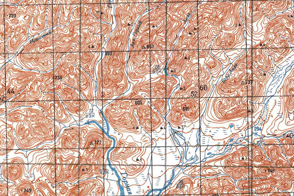 Уменьшенный фрагмент представленной топографической карты S-49-07_08 - Trasa.ru