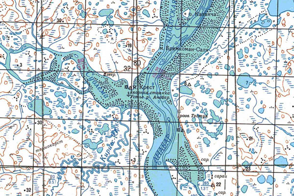 Уменьшенный фрагмент представленной топографической карты S-49-29_30 - Trasa.ru