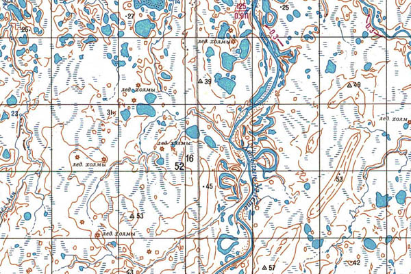 Уменьшенный фрагмент представленной топографической карты S-50-33_34 - Trasa.ru