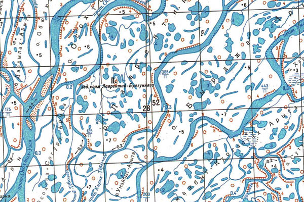 Уменьшенный фрагмент представленной топографической карты S-52-25_26 - Trasa.ru