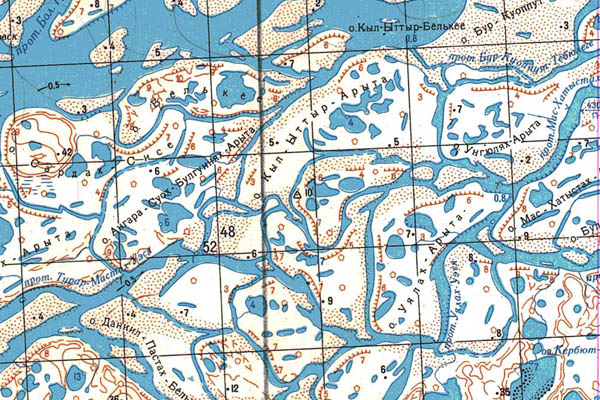 Уменьшенный фрагмент представленной топографической карты S-52-31_32 - Trasa.ru