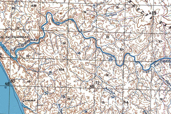 Уменьшенный фрагмент представленной топографической карты S-53-11_12 - Trasa.ru