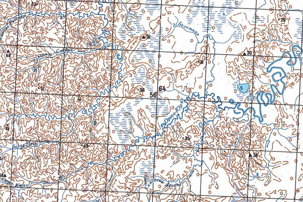 Уменьшенный фрагмент представленной топографической карты S-54-23_24 - Trasa.ru