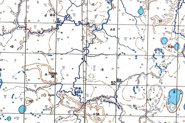 Уменьшенный фрагмент представленной топографической карты S-54-35_36 - Trasa.ru