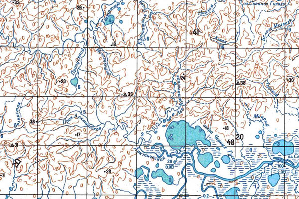 Уменьшенный фрагмент представленной топографической карты S-55-09_10 - Trasa.ru