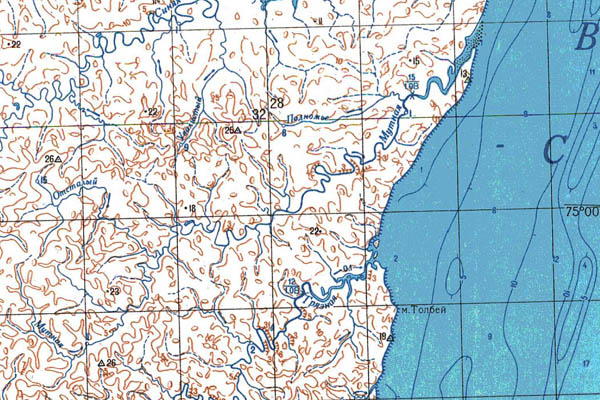 Уменьшенный фрагмент представленной топографической карты S-56-07_08 - Trasa.ru