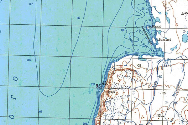 Уменьшенный фрагмент представленной топографической карты T-47-10_11_12 - Trasa.ru