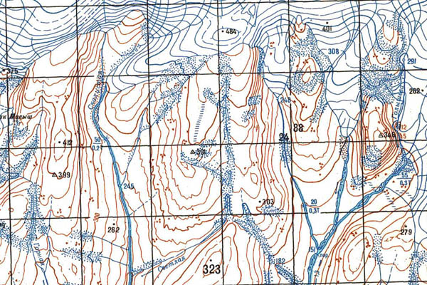 Уменьшенный фрагмент представленной топографической карты T-48-13_14_15 - Trasa.ru