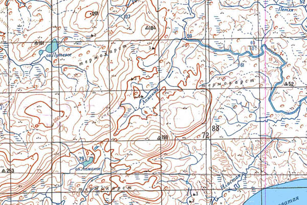 Уменьшенный фрагмент представленной топографической карты T-48-25_26_27 - Trasa.ru
