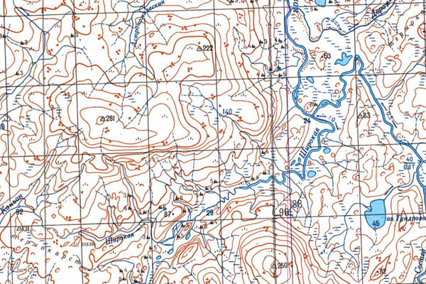 Уменьшенный фрагмент представленной топографической карты T-48-31_32_33 - Trasa.ru