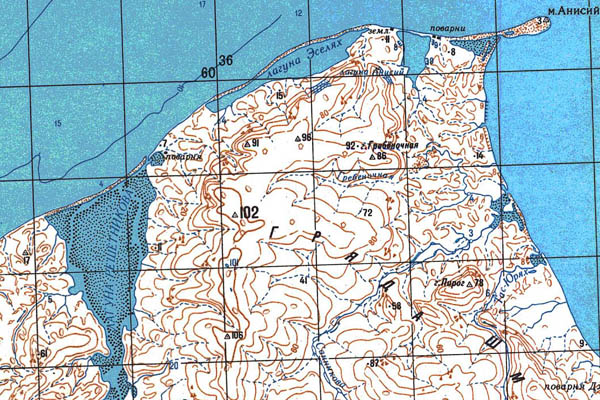 Уменьшенный фрагмент представленной топографической карты T-54-31_32_33 - Trasa.ru