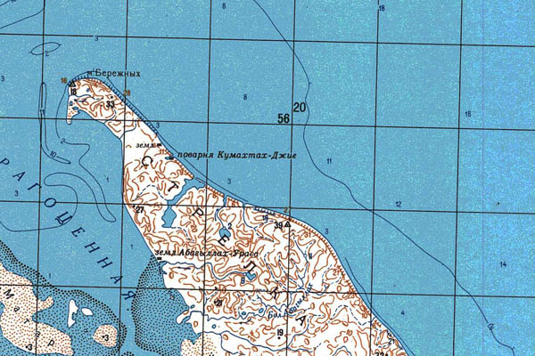 Уменьшенный фрагмент представленной топографической карты T-54-34_35_36 - Trasa.ru
